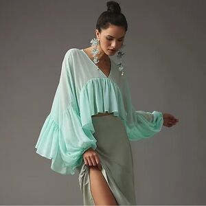 Anthropologie Let Me Be NWT Sheer Mint Green Flowing Blouse